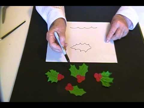how to draw holly leaves