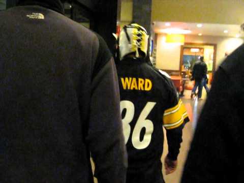 mexican wrestling mask - at Hyatt Hotel before Brown Game. Watch for nervous Hotel Security on the left. and then