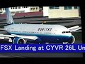 FSX Landing at CYVR 26L UA B777-200 wing view