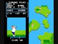 golf is a sports-simulation video game released in 1985 for the nintendo entertainment system. it was originally released in japan in 1984 for the nes/famicom. the golfer is a mustached man who resembles mario. the color scheme for the player characters is similar to professor hector and professor vector, the two scientists from gyromite and stack up, the two rob games for the nes. the player one character wears a white shirt and shoes with blue pants and uses a white ball, while the player two character wears a red shirt and shoes with black pants and uses a red ball. unnamed in the original game, it has been revealed in the nintendo wii release captain rainbow that the golfer is actually called ossan. the user must first decide whether to play single stroke play or the two player selections of doubles stroke play or match play. the user is then placed at the tee of the first hole of eighteen. it was the first golf game to feature a power/accuracy bar for swinging the club. the power bar method has been used in most golf games since. check out: en.wikipedia.org