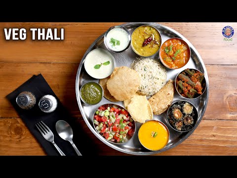 Veg Thali Recipe | Bhindi Do Pyaaza, Aamras, Kachumber Salad, Chaas, Roti, Rice, Puris | Lunch Ideas