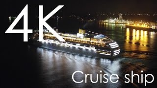 Costa Victoria - Cruise Ship Aerial Night View 4K Video / 空撮 室蘭の工場夜景と客船