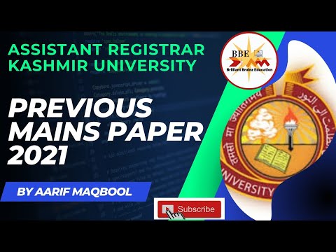 Assistant Registrar Mains Question Paper 2021|| Kashmir University