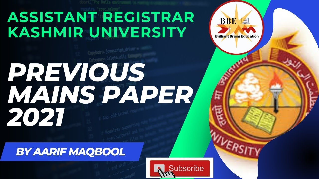 Assistant Registrar Mains Question Paper 2021|| Kashmir University