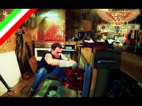 Verniciatura cerchio a polvere rosso trasparente su cromo tutorial - ep6 Roma Custom Bike