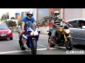 Yamaha R1 Burnout, R6 vs. 650F, Honda Hornet, CBR 1000RR, S1000RR - Sounds, Accelerations and Revs!
