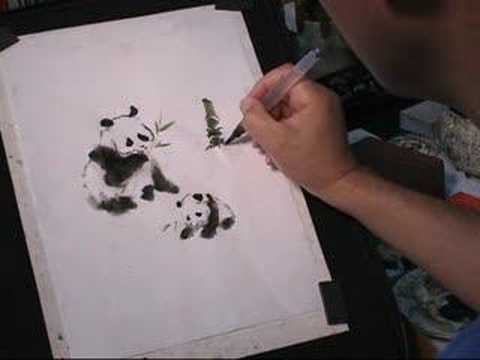 Draw Baby Panda in Chinese Brush Painting