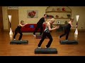 To download this entire workout for $4.95 please visit: jennyford.com Move through four heart-pumping combos. Start with basic steps and progress to the Charleston, split basics, shuffle turns, rocking horse, and more. The choreography is simple enough for the beginning stepper and challenging enough to keep long-time steppers moving. Find me on facebook here www.facebook.com Be sure to check out my blog here: www.jennyford.com