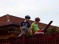 Boy falling through roof