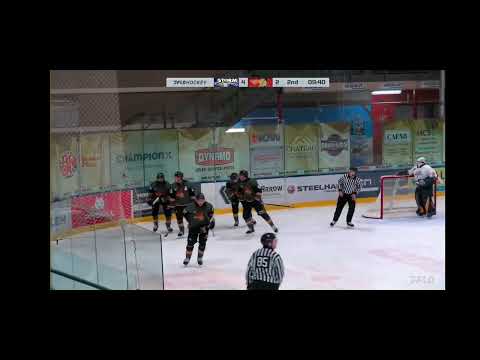 Porter Byrd-Leitner #13 Bonnyville steal-skate-pass-goal AJHL