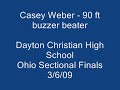 Casey Weber hits a 90 foot 3-pointer at the buzzer during the Section Finals game of Dayton Christian versus Arcanum at the University of Dayton Arena on March 6, 2009. This throw from deep center field is just another day in the gym for Casey.