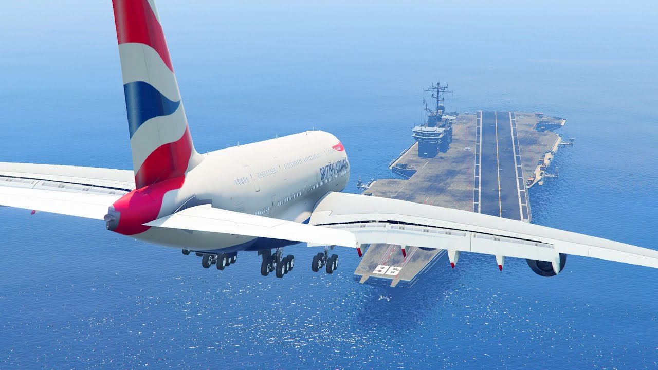 ¿Se puede aterrizar un gigantesco A380 en un portaaviones? En GTA V sí