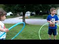 Brandon doing a cool trick with his hoola hoop.