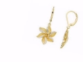 Sterling Silver Floral Leverback Earrings w/ Yellow Rhodium