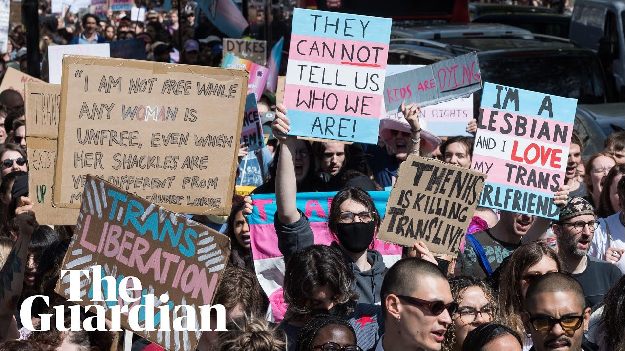 Thousands protest for trans rights in London after supreme court ruling