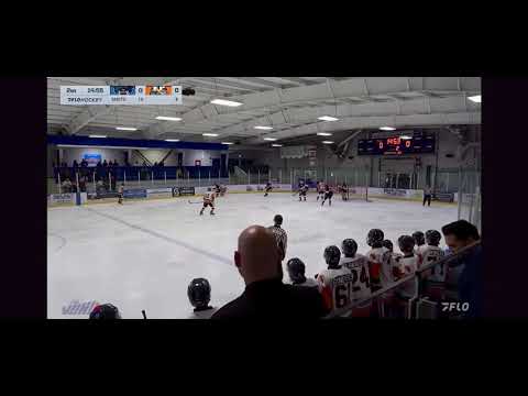 Liam (#6 White) makes a rush down the ice and makes pass to front of the net (Oct 6/24)