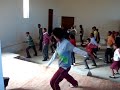 Line dance practise with didgeridoo in South Africa