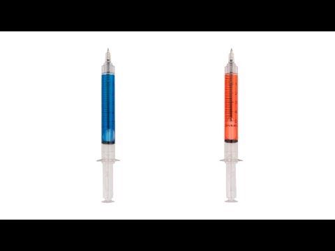 Boligrafo jeringuilla personalizado azul