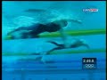 underwater footage of the women's 400 final. poland's otylia jedrzejczak (closest to the cam, 6-beat kick) battling france's laure manaudou (next lane, 2-beat kick).
