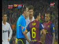 Tercer gol del Barcelona a pase de Adriano a Messi, pelea entre el Real Madrid y Barcelona, Mourinho le quiere sacar el ojo al segundo del Barcelona (Tito Vilanova), Expulsión de Marcelo. Incidencias del partido de vuelta de la supercopa Española 2011 - últimos minutos.
