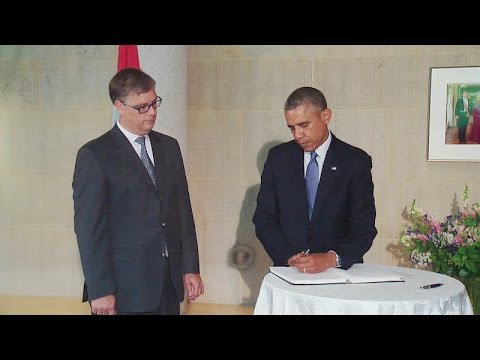 president - President Obama visits the Embassy of the Netherlands in Washington, D.C. and signs a condolence book for those killed in the shoot-down of Malaysia Airlines Flight MH17 in eastern Ukraine....