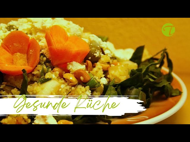 Einfacher & gesunder Bulgur-Spinat-Salat: Mit gebratenen Auberginen & Mairübchen