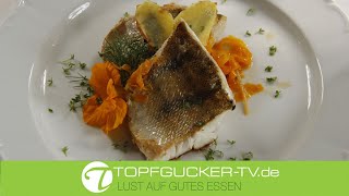Gebratener Zander mit Möhren Ingwer Fettuccini und Salbei Chips Gebratener Zander mit Möhren Ingwer Fettuccini und Salbei Chips