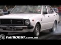 Scotty's KE30 Toyota Corolla street sleeper was built in a mere 4 weeks. Power comes from a $60 wrecking yard stock unopened Nissan VG30 V6 3L engine and Garret roller bearing turbo. Custom LPG straight gas fuel system by Tunnel Vision, ZX 5spd box, R180 diff. This was the first time out and the car was suffering from diff hop and severe clutch slip in 4th gear running a best time of 11.4 at 127mph. Power is transmitted through tiny 215mm 14in ET Street Radial tyres and was driven to and from the track. The car should be good for 10s at 130+mph next time out in full street trim. www.facebook.com www.fullboost.com.au Creative Commons license Music: Kevin MacLeod