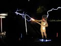 Dr. Zeus sets wood on fire
