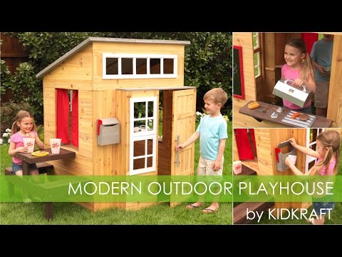 Modern Outdoor Playhouse | Watch KidKraft&#39;s Toy Review of Kids Wooden Playhouse