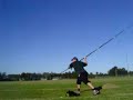 1 step with big weight shift and wide grip