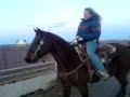 Liz riding Mike