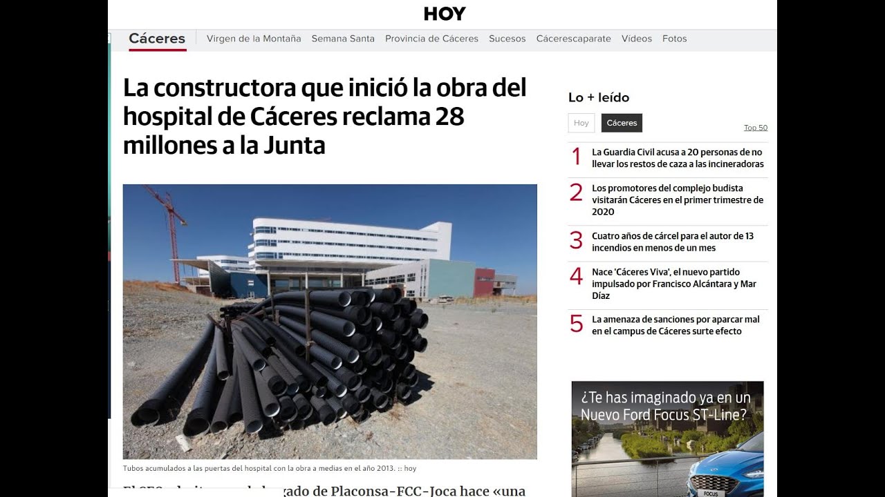 Hospital Universitario de Cáceres Reclamación Paralización Obras