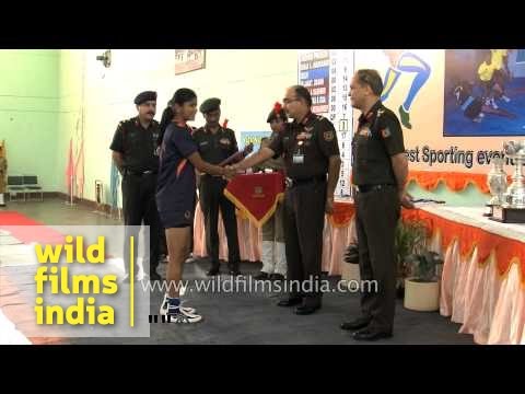 Girls Kabaddi team receive medals during NCC National Games