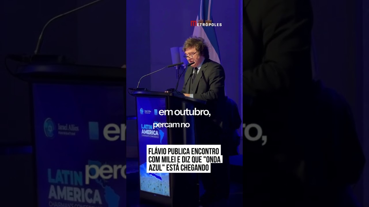Flávio publica encontro com Milei e diz que “onda azul” está chegando