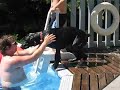 Funny dog jumping in pool! part 1 out of 2