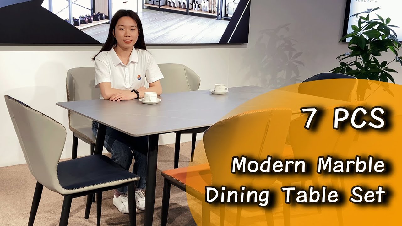 7 piece Modern Marble Dining Table Set - Cindy