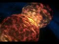 This animation shows an artist's rendition of how SN 2006gy exploded. The extremely massive star shed some of its outer layers in a large eruption prior to its violent collapse. The explosion then plows into the expelled cooler gas, creating a brilliant light show. Astronomers think Eta Carinae in the Milky Way could explode in the same way at any time. (Credit: NASA/G.Bacon)