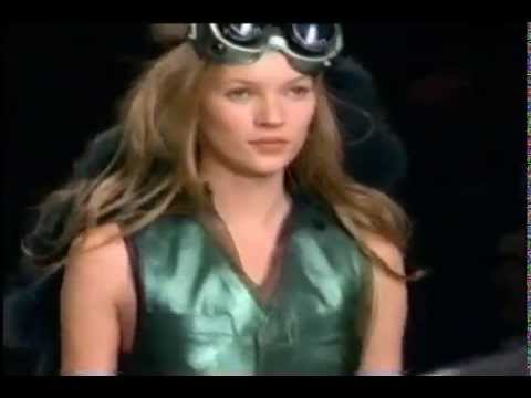 catwalk - The one and only Kate Moss saunters down the catwalk. Footage circa 1994/1995. Designers include Gianni Versace, Anna Sui, Karl Lagerfeld and a few others.