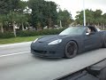 My Twin turbo Flat Black C6 pulling on the highway. It's got a Z06 wide body (not a real Z06 nor a ZR-1.... that's just up there for searching purposes you momos)... This car is wayyyy faster than both though :) We just dropped a 434 lsx block and a bigger set of turbos... and meth... and spray... :) More pictures here: i994.photobucket.com i994.photobucket.com