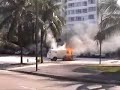 Burning VW Bus At A Gas Station In Rio De Janeiro Burning VW Bus At A Gas Station In Rio De Janeiro