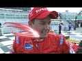 Sebastian Saavedra wins under caution at Kansas Speedway.