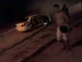 Carro da polícia pega fogo