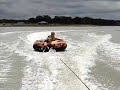 Weimaraner taking a tube ride!  Funny!