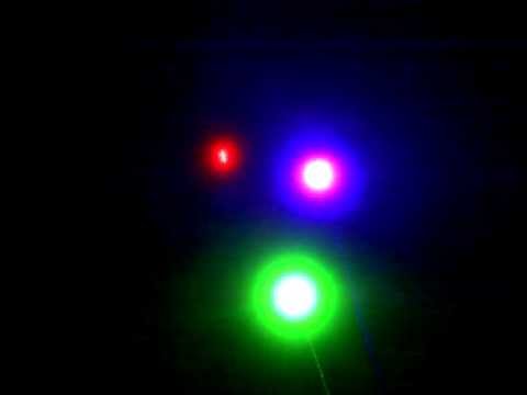 Green, Purple, and Red Laser Pointers In Extreme Fog At Night