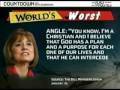 christian lunatic and moron sharron angle presents her anti-abortion for rape and health of the pregnant mother nonsense dictated by the man-made idiocy of the childish christian bible, a pile of crap and work of the most hideous fiction ever scribbled in Monkey feces. angle should be kicked to Guam and then to the Moon, she's a menace to Our planet. Burn a bible Every Day! mccainisthrough