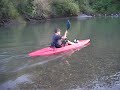 Rookie kayaker down the Russian River Johnsons beach dam area. Makes it clean but dumps it in the end. The lession here is dont turn too sharp in strong current.