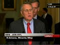 Sen. Jon Kyl (R-AZ), the Senate Minority Whip, speaks at the Senate Republican Press Conference this afternoon.He spoke about the bailout rescue plan and referred to the 'mark to market' rules, as well as the increase in FDIC protection.  With the few changes they have made, it's basically the same bill the house failed to pass with lots of pork and beans added to the bill.We need to work on a solution to this problem, but adding pork to influence votes only hurts us, the taxpayers.  The Senate votes tonight on the measure, contact your Senators and urge them to vote against this bill.  Posted at Blip.tv, YouTube, and DailyMotion.