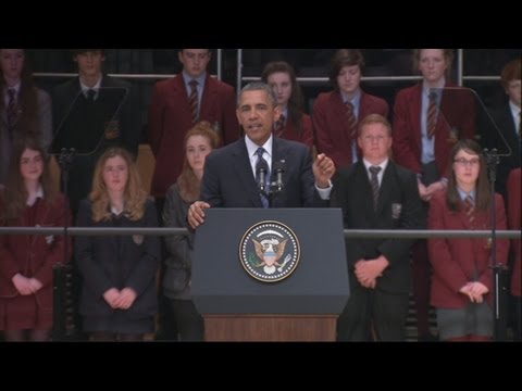 President Obama addresses students at Waterfront Hall in Belfast