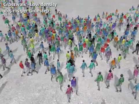 crowds - Large dense crowds show aggregate behavior with reduced individual freedom of movement. We present a novel, scalable approach for simulating such crowds, usi...